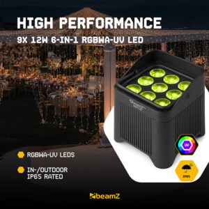 BeamZ Pro BBP48 Outdoor Wireless Uplighter – 9x 12W RGBAW-UV LEDs