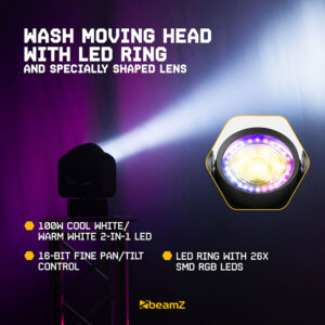 BeamZ Cobra Wash100 LED Moving Head Wash Light with LED Ring – 100W