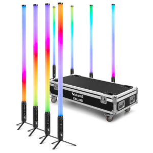 8x BeamZ Zelos Outdoor Battery Powered LED Tube Light Bar with Case
