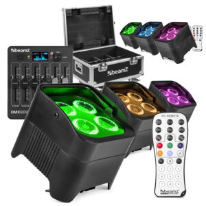 8x BeamZ BBP94W Wireless Uplighters, DMX Controller & Charger Case