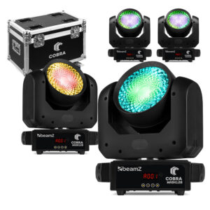 4x BeamZ Cobra Wash120 LED Moving Head Wash Light with Flight Case